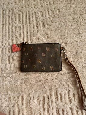 Dooney & Bourke DB Monogram Wristlet Pouch Brown Multicolor Logo